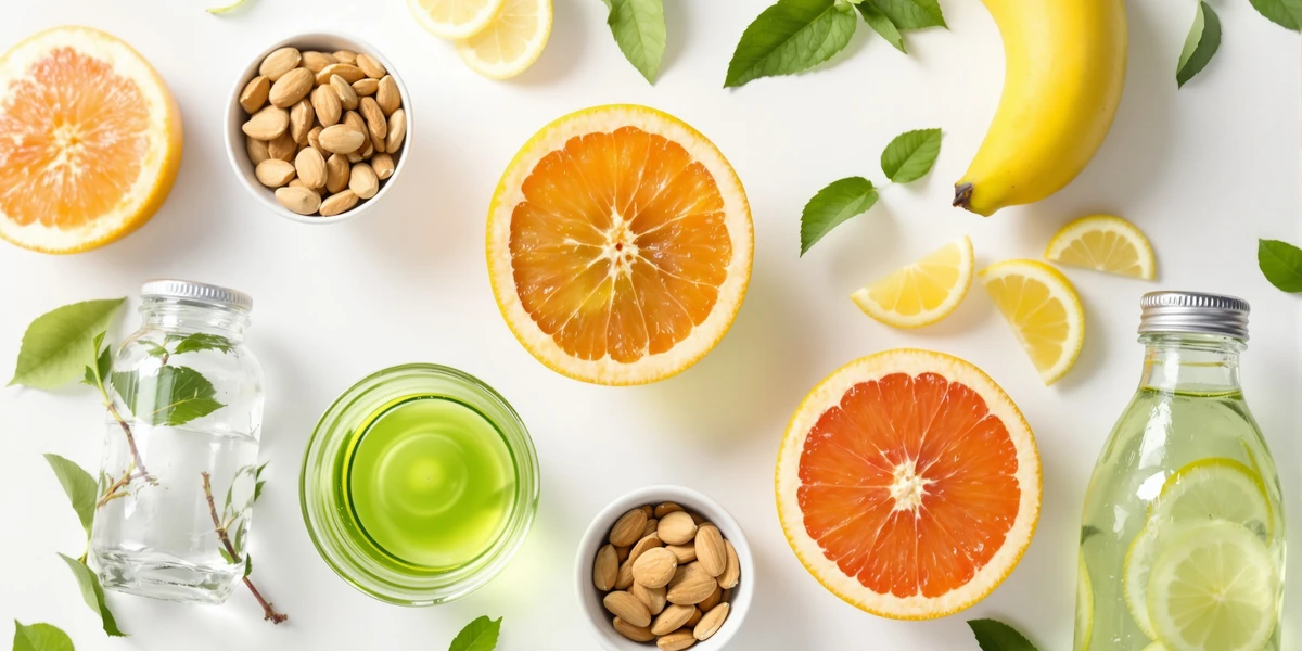 woda, pomarańcze i orzechy