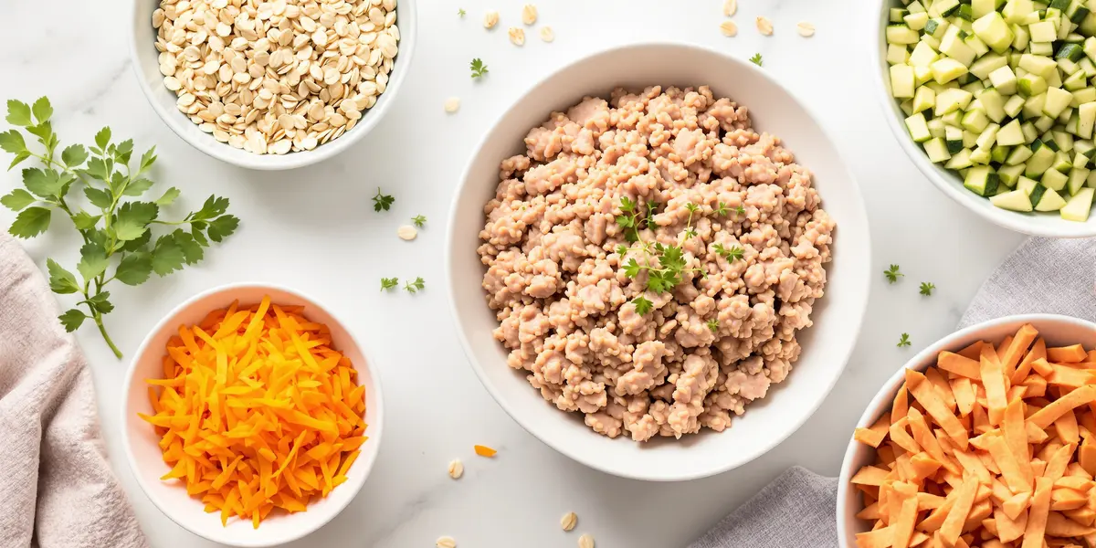 Mielone mięso i warzywa w miskach