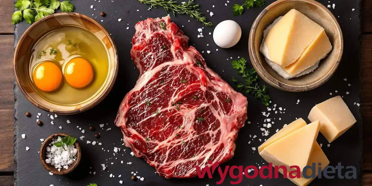 czerwone mięso, masło i jajka 