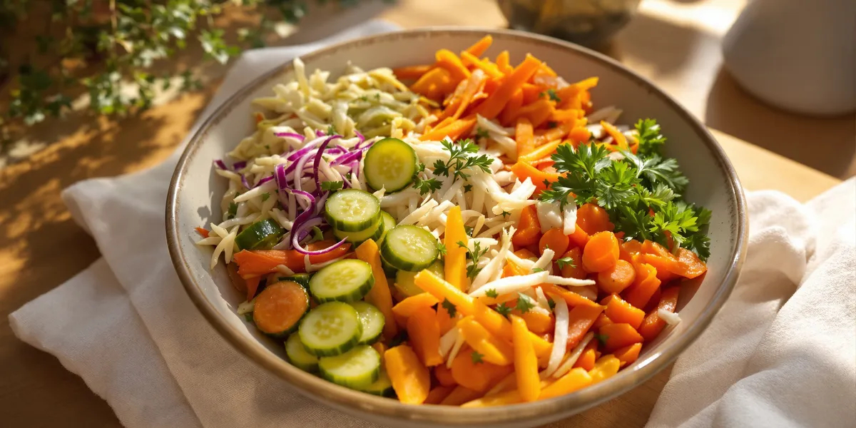 Miska kiszonych warzyw z ogórkami