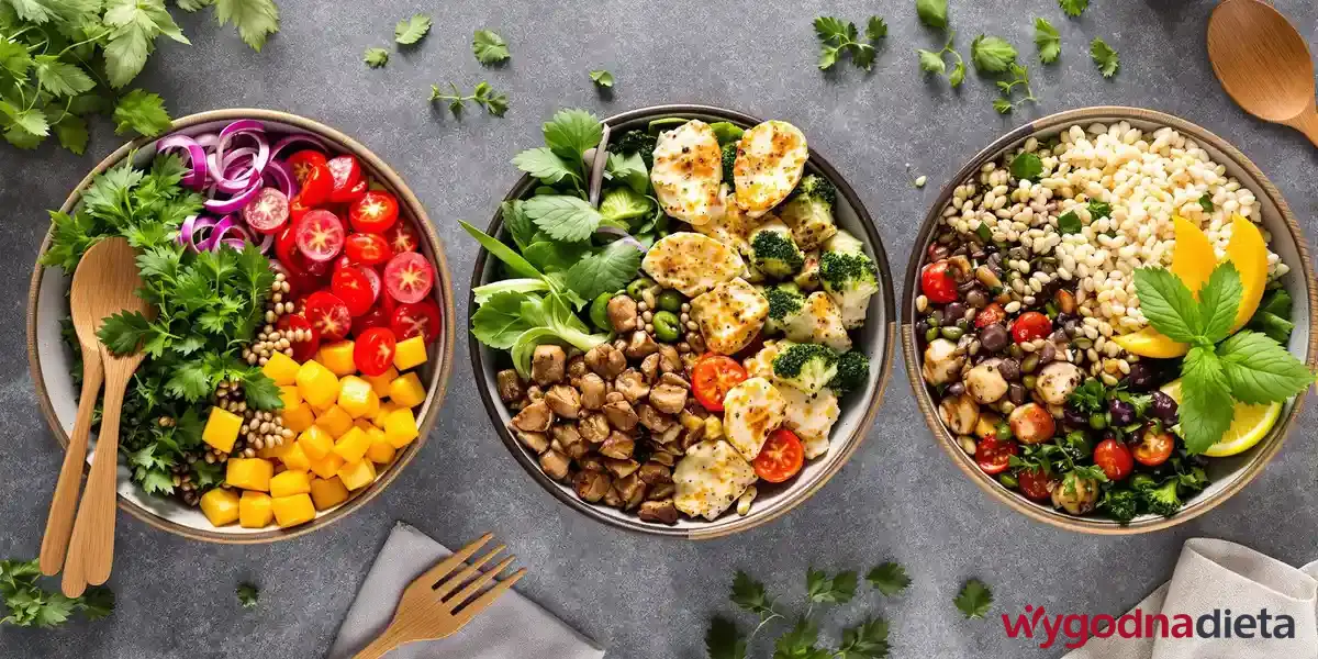 trzy miski z jedzeniem wysokobiałkowym