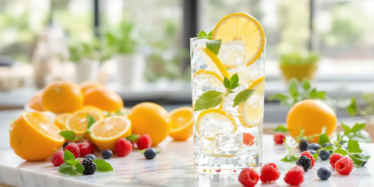 Napój cytrynowy z lodem miętą