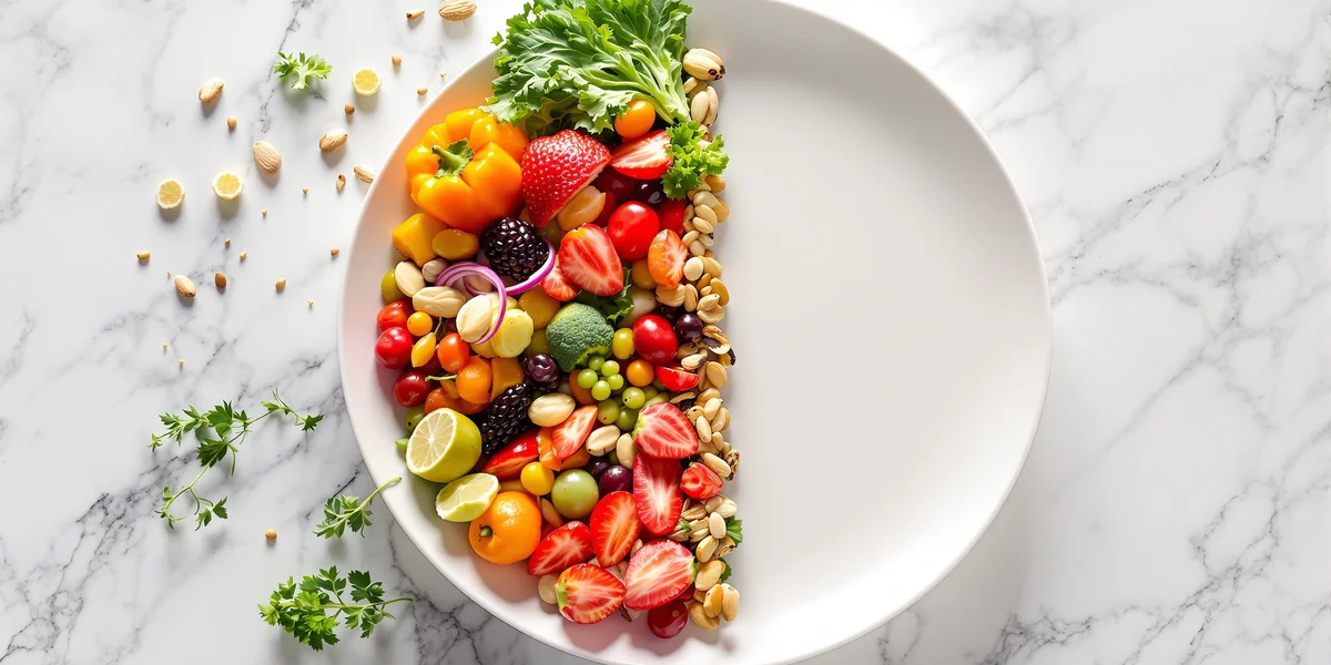 orzechy i owoce na połówce talerza