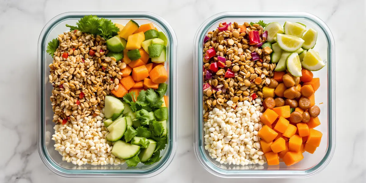 dwa posiłki w szklanych lunch boxach