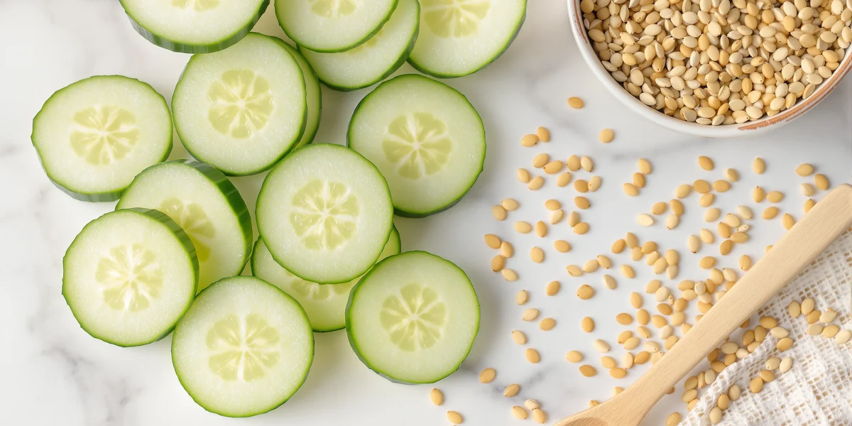 siemię lniane i plasterki ogórka zielonego