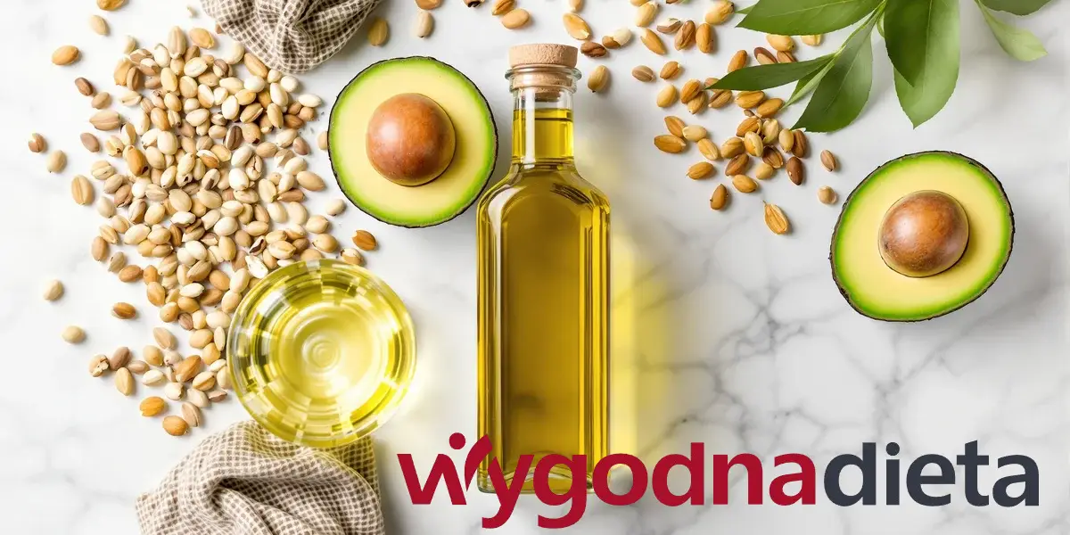oliwa z oliwek, połówki awokado i orzechy