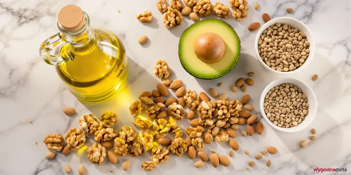orzechy włoskie, oliwa z oliwek, migdały i awokado