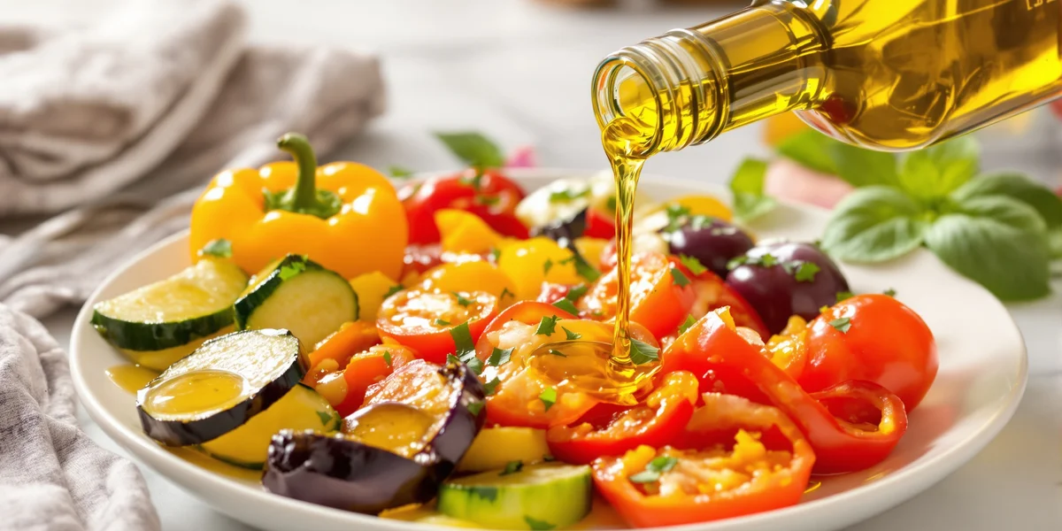 Oliwa z oliwek na śródziemnomorskich warzywach