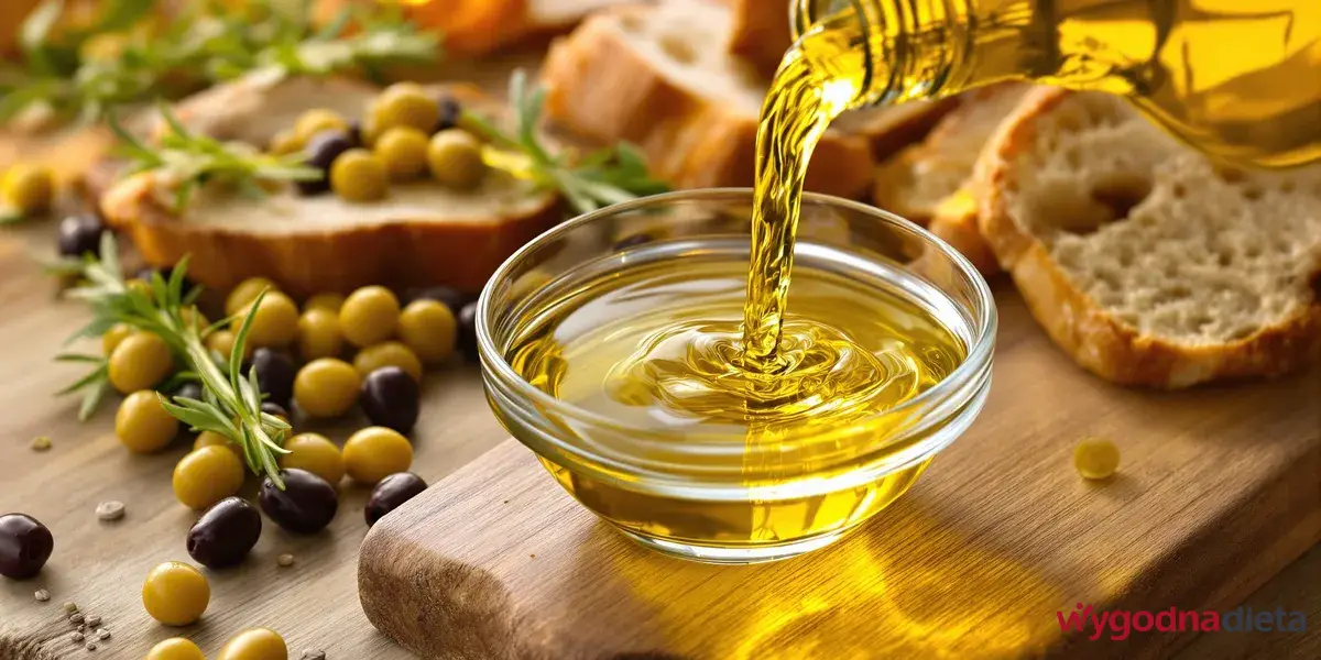 szklana miseczka z oliwą z oliwek w otoczeniu zielonych i czarnych oliwek