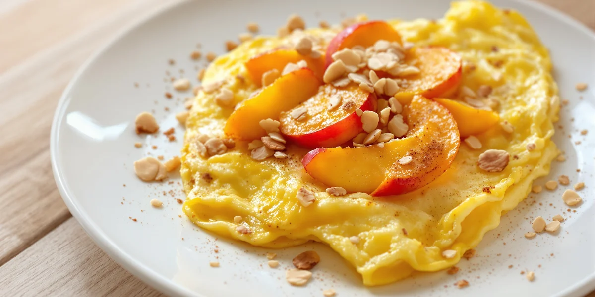 omlet jajeczny z brzoskwiniami i płatkami migdałów
