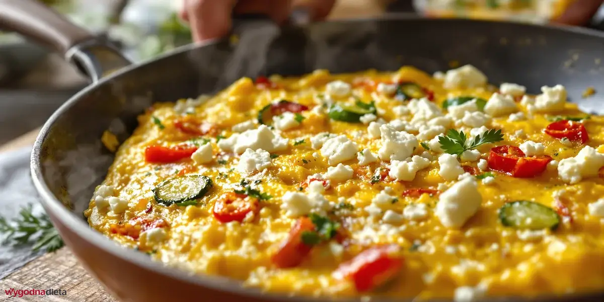 omlet z cukinią, papryką i serem feta