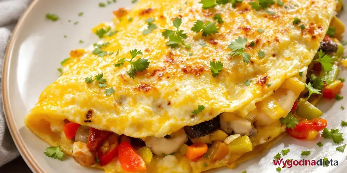 omlet z pomidorem, ogórkiem i natką pietruszki