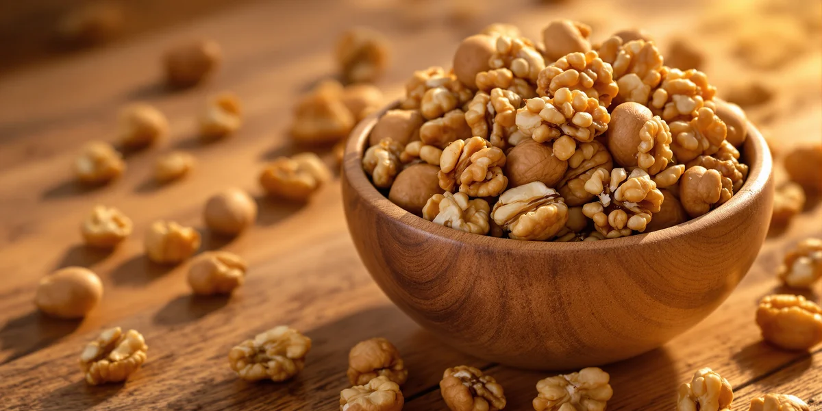 orzechy włoskie w drewnianej miseczce
