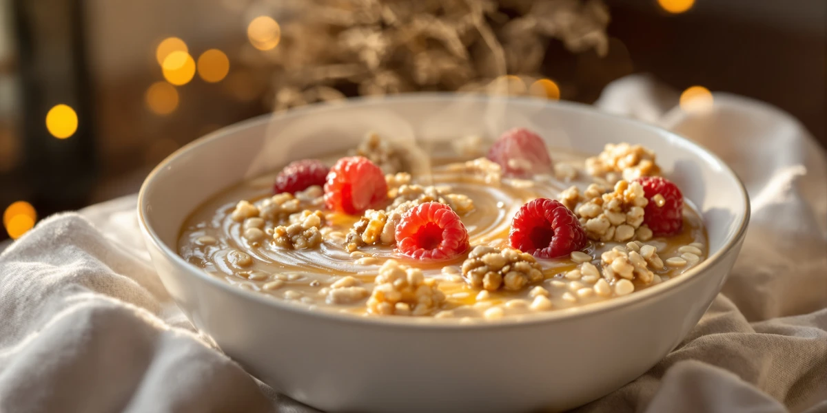 owsianka z cynamonem, malinami i orzechami włoskimi