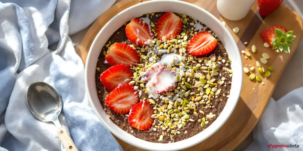 owsianka kakaowa z truskawkami i pistacjami