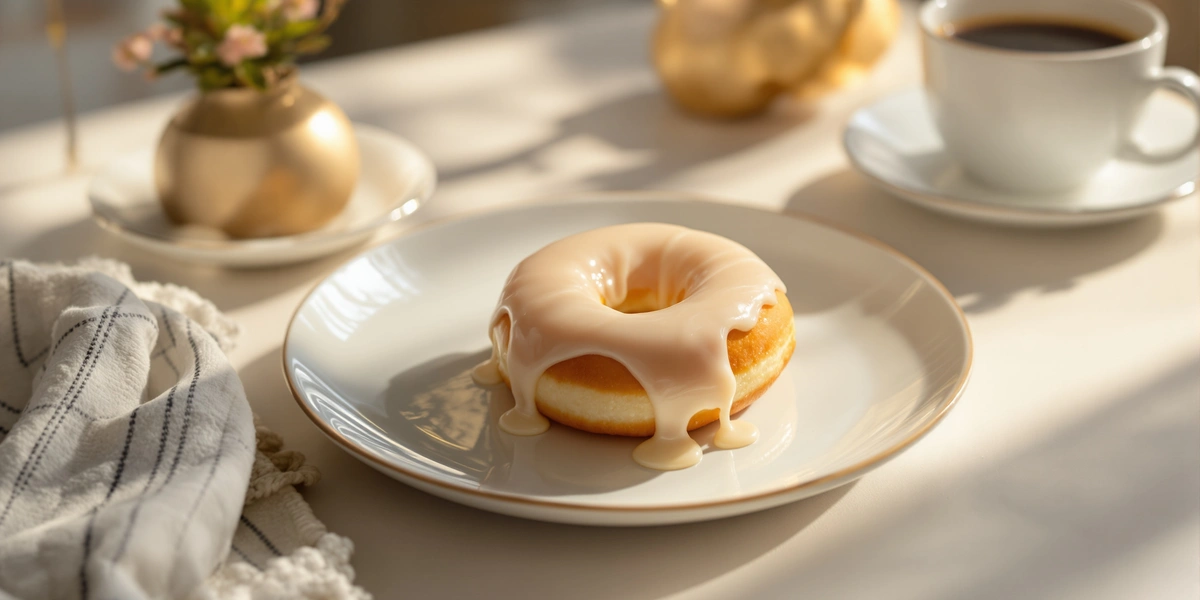 Pączek z polewą na białym talerzu