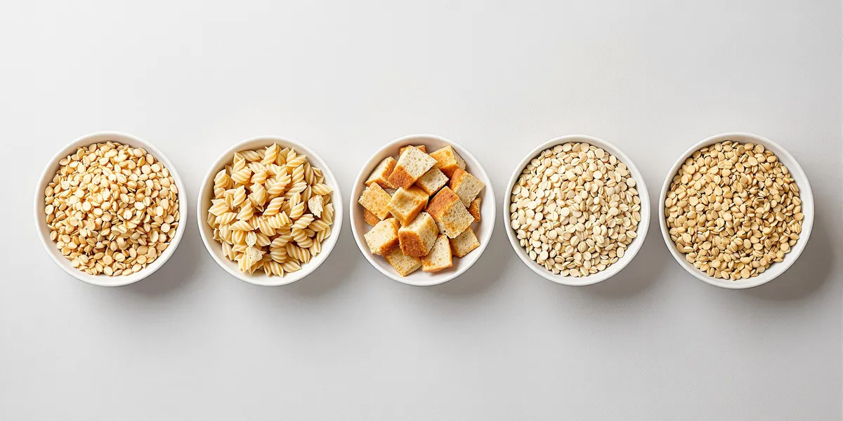 płatki owsiane, makaron razowy, grzanki 