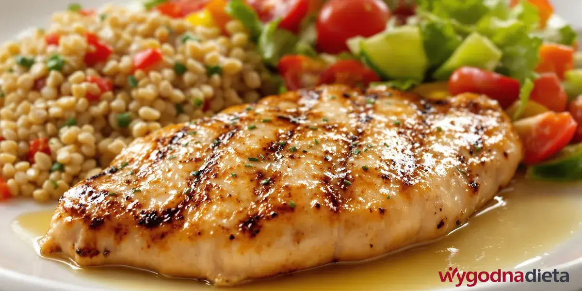 pieczona pierś z kurczaka z kaszą jaglaną i sałatką z pomidorami