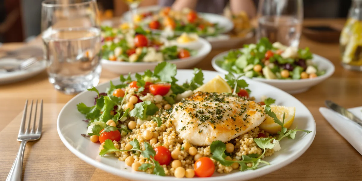 Pieczona ryba z kaszą i sałatką