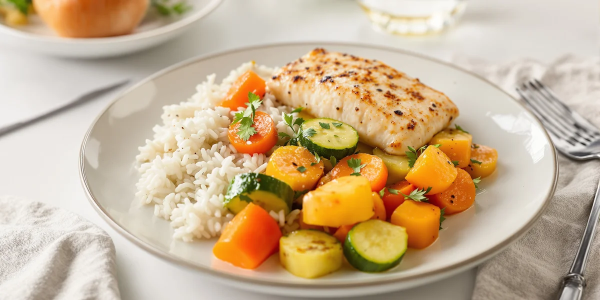 Pieczona ryba z ryżem i warzywami