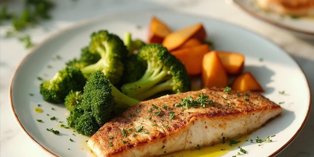 Pieczony filet rybny z brokułami