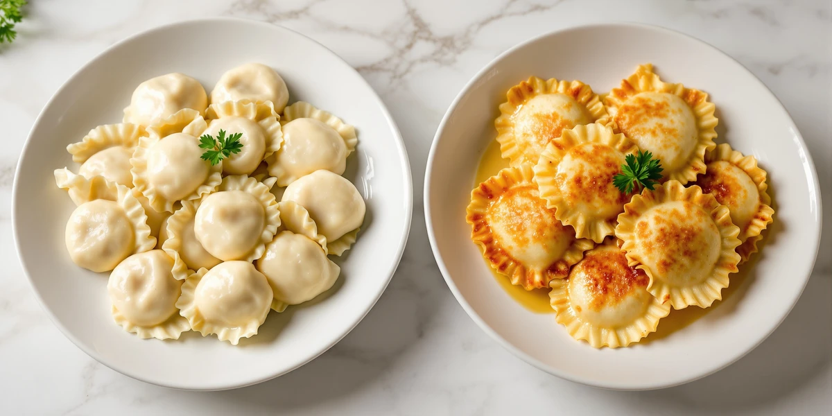 Pierogi gotowane i smażone na talerzach