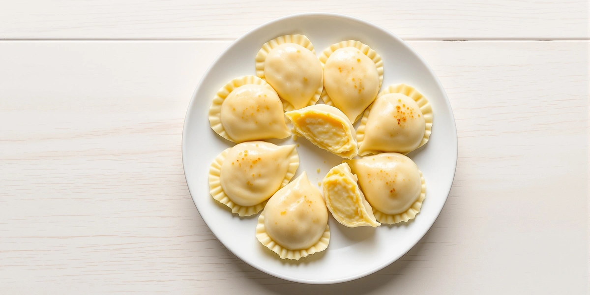 Pierogi z nadzieniem ruskim na białym talerzu