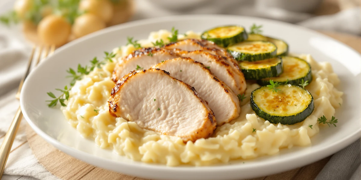 Pierś z indyka, purée i cukinia