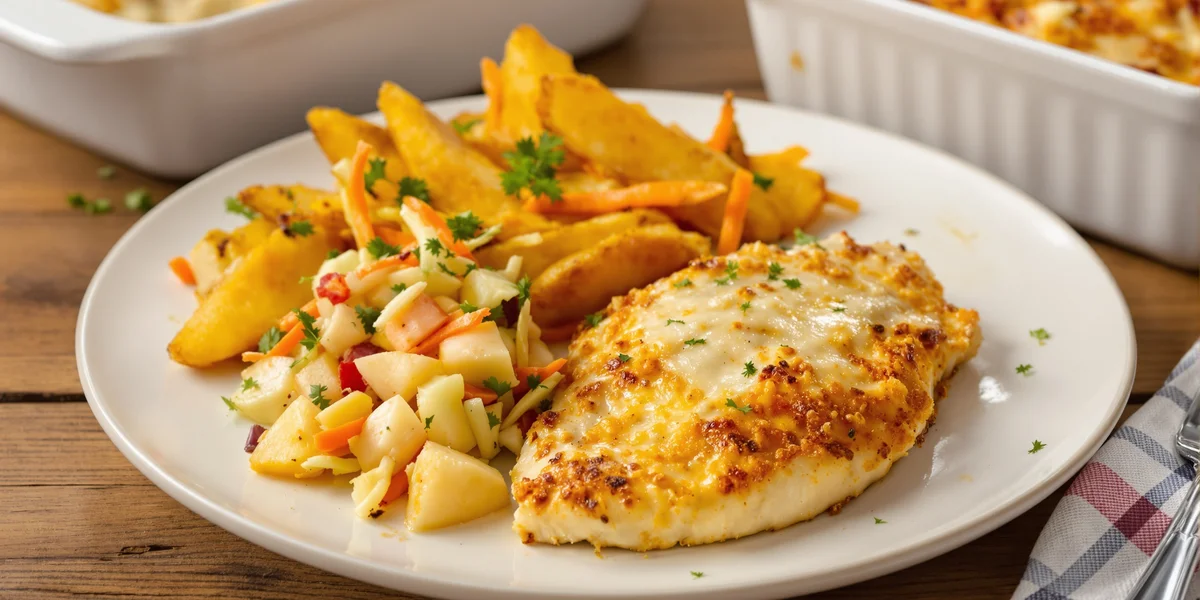 Pierś z kurczaka z frytkami i surówką