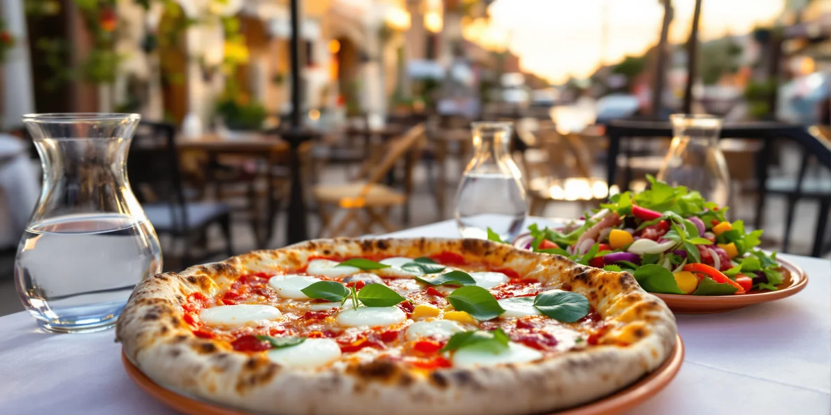 Pizza margherita i sałatka warzywna