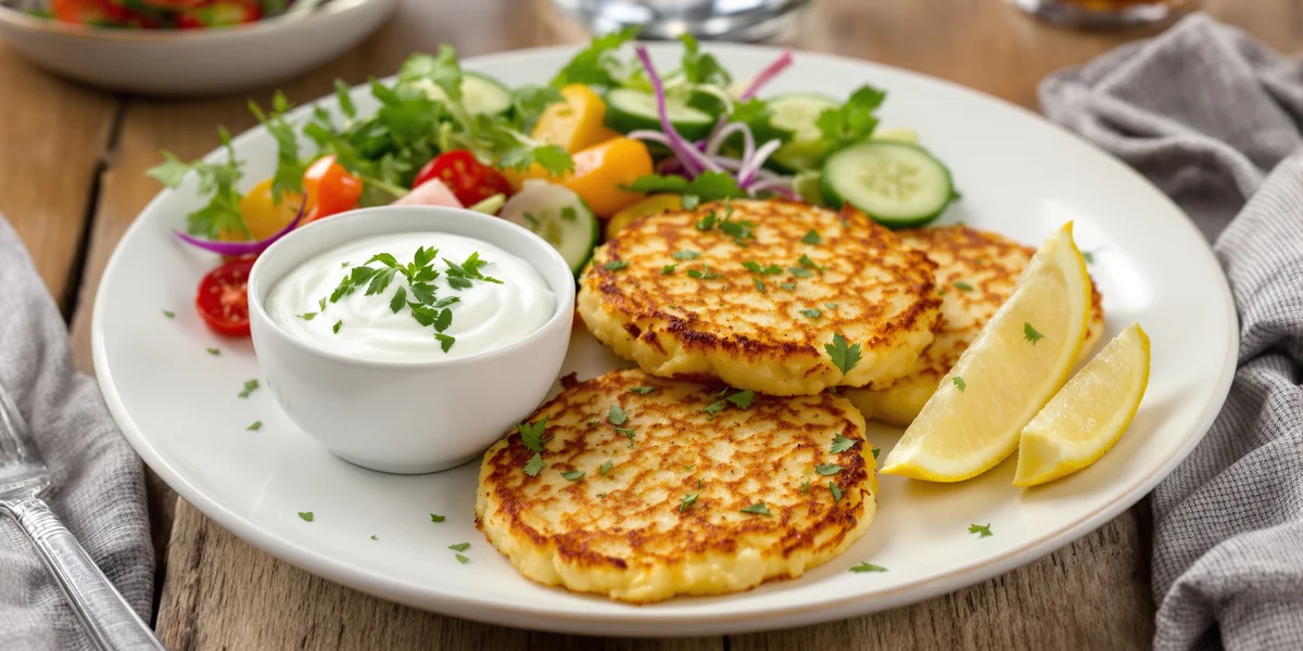 Placki ziemniaczane z jogurtem i sałatką