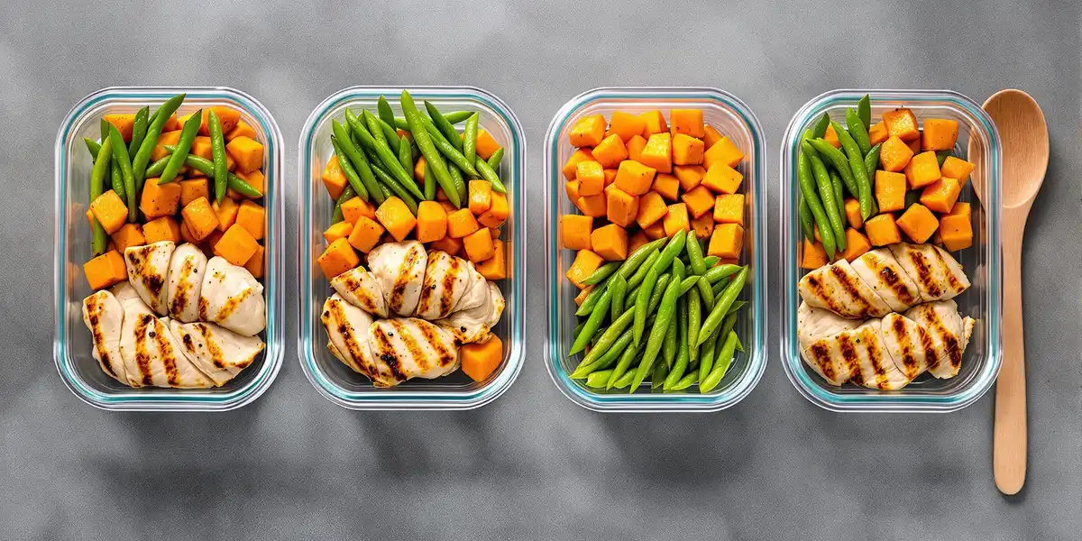cztery lunch boxy ze zdrowymi posiłkami