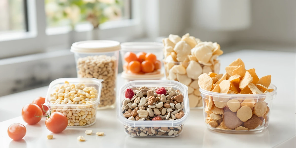 Pojemniki z orzechami i różnego rodzaju przekąskami