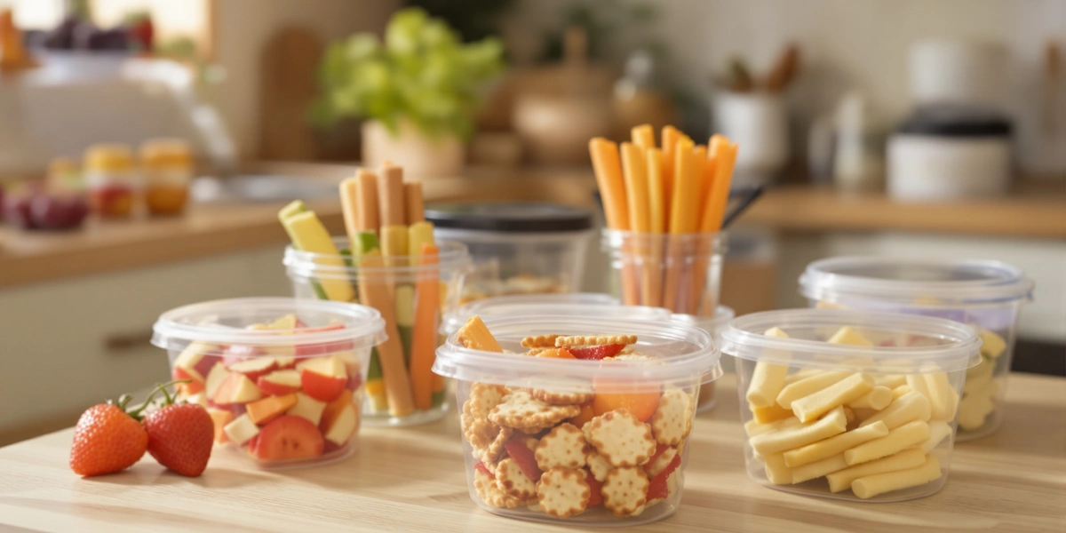 Pojemniki z przekąskami, owocami, frytkami