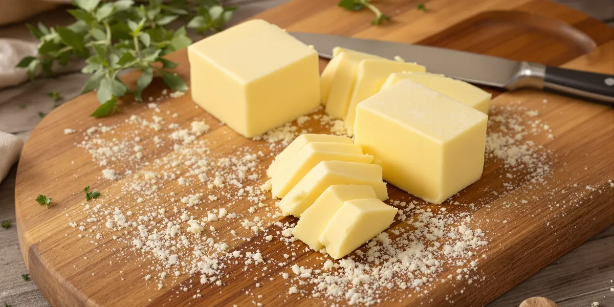 Pokrojone masło na drewnianej desce