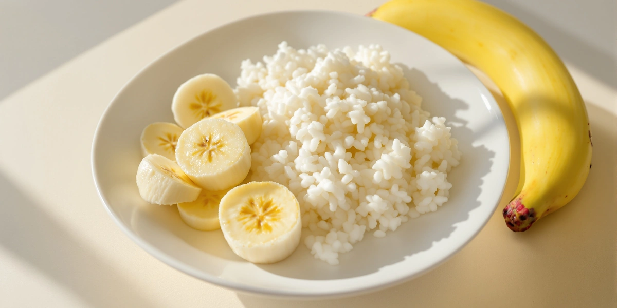 Pokrojony banan i biały ryż