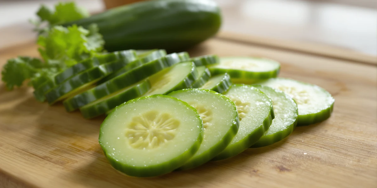 Pokrojony ogórek na desce do krojenia