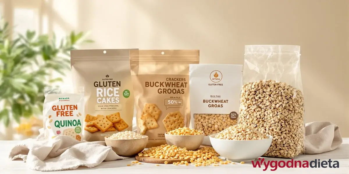 produkty bezglutenowe ułożone na blacie