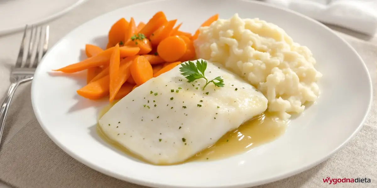 dorsz na parze z marchwią gotowaną i puree ziemniaczanym
