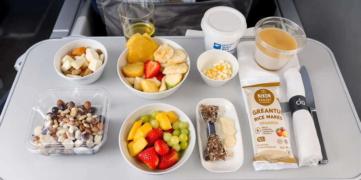 Posiłek lotniczy śniadanie owoce