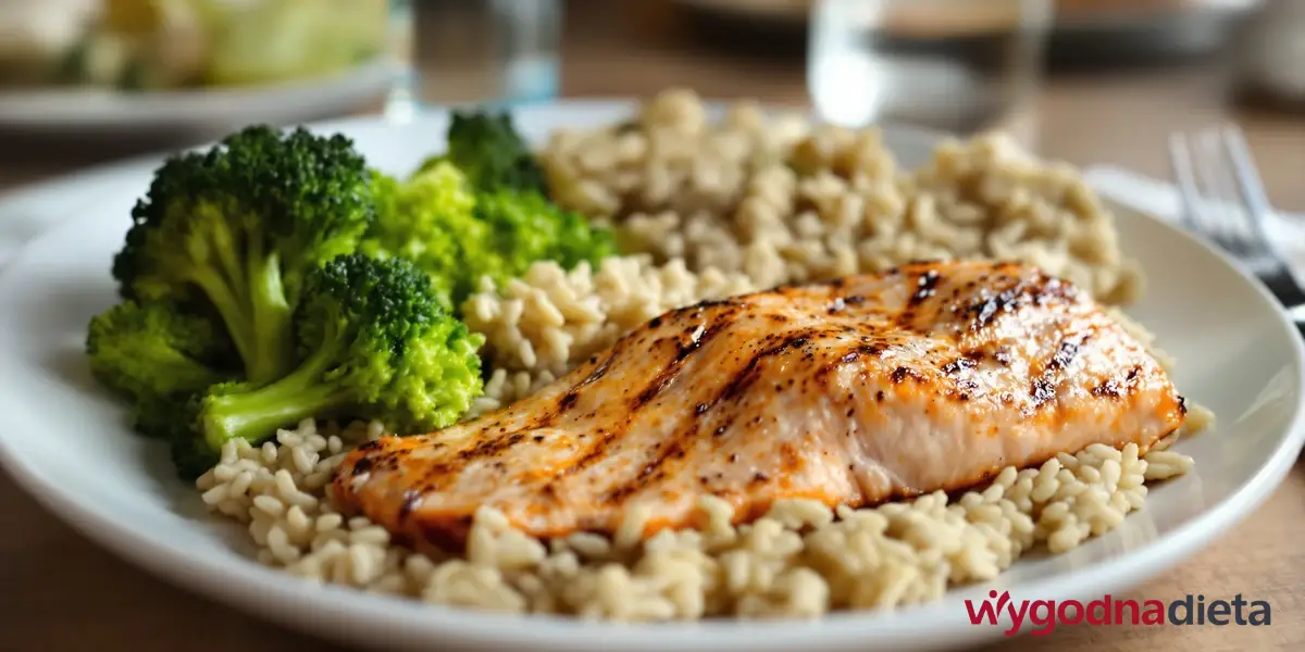posiłek potreningowy wysokobiałkowy z brokułem, ryżem i kurczakiem