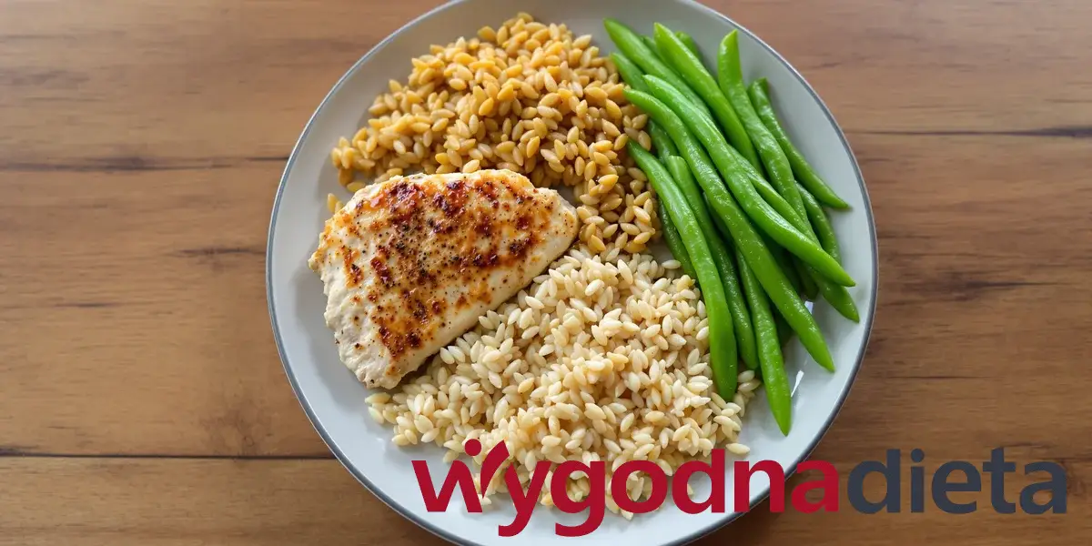 kasza, ryż, pierś z kurczaka i zielona fasolka