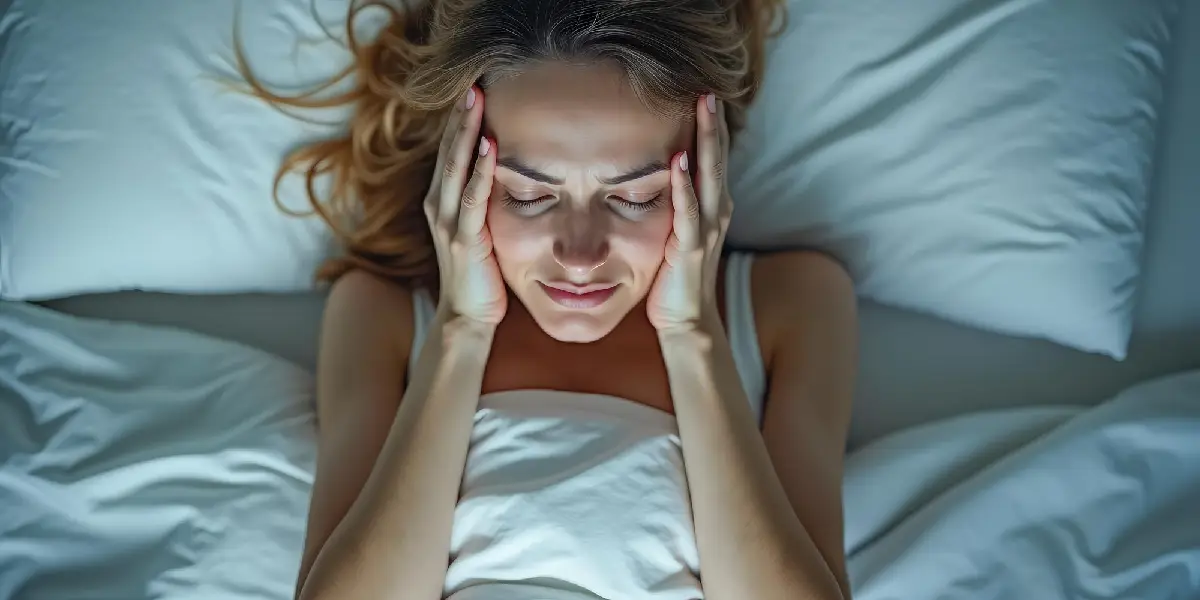 kobieta leżąca w łóżku, która trzyma się za głowę