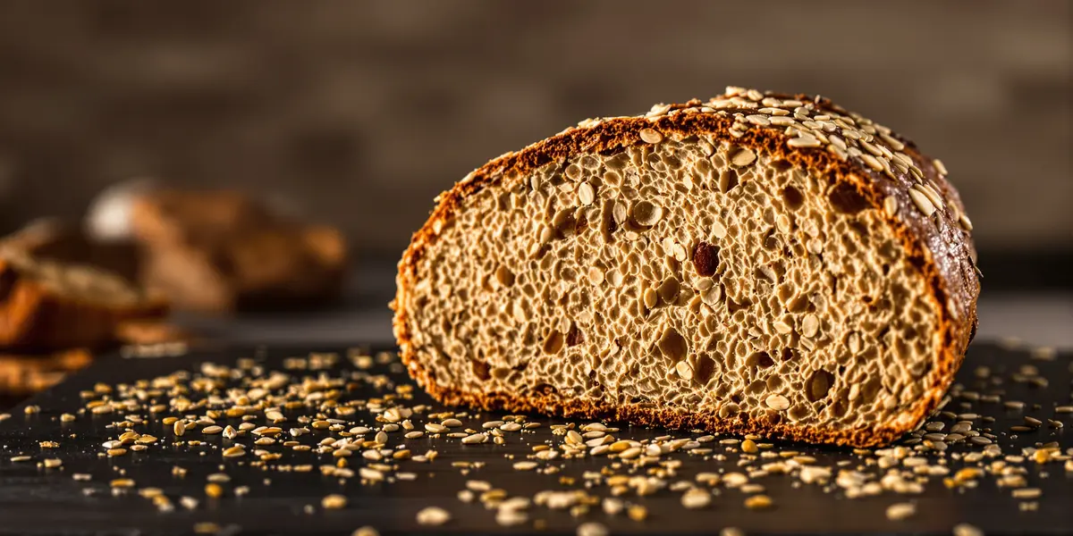 Przekrojony chleb pełnoziarnisty z ziarnami
