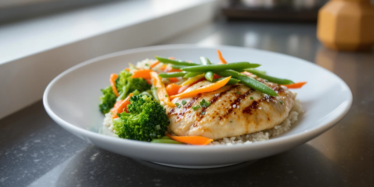 Pstrąg z warzywami i ryżem