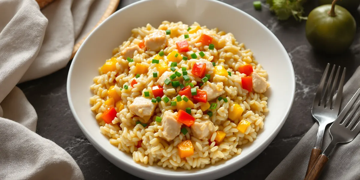 risotto z papryką, kurczakiem i szczypiorkiem