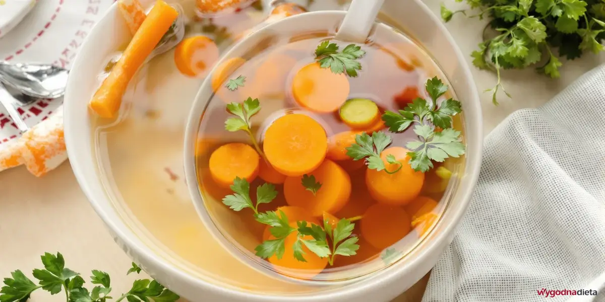 rosół jarski na bulione warzywnym z marchewkami pociętymi w talarki