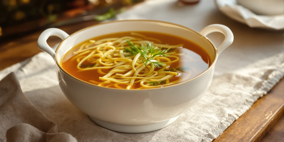 Rosół z makaronem w białej misie