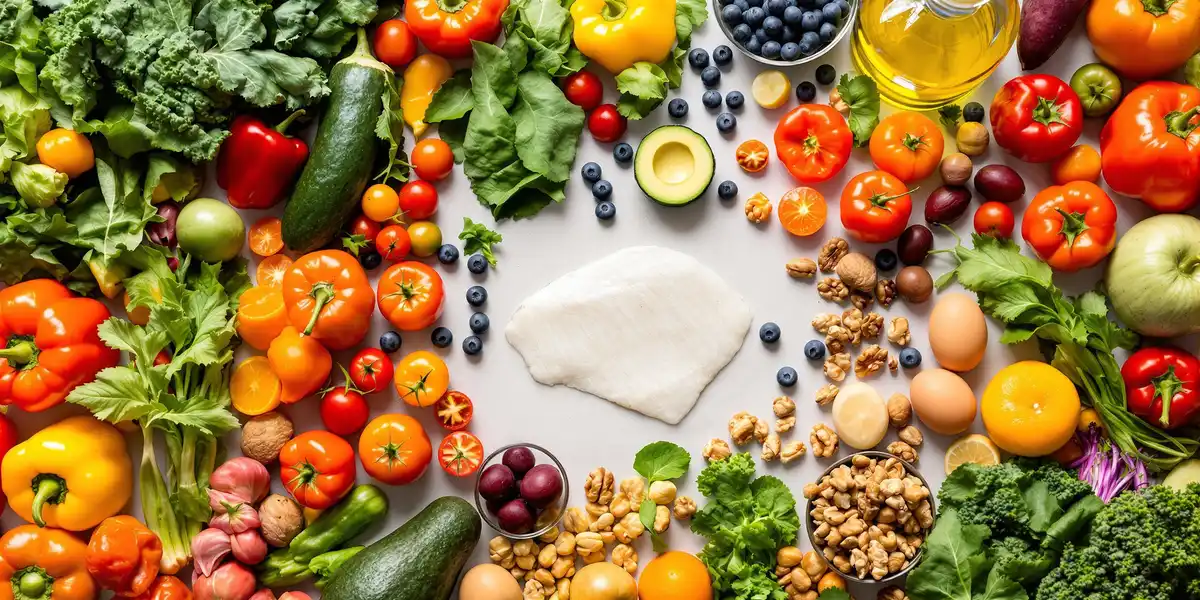 różne warzywa, owoce i tłuszcze