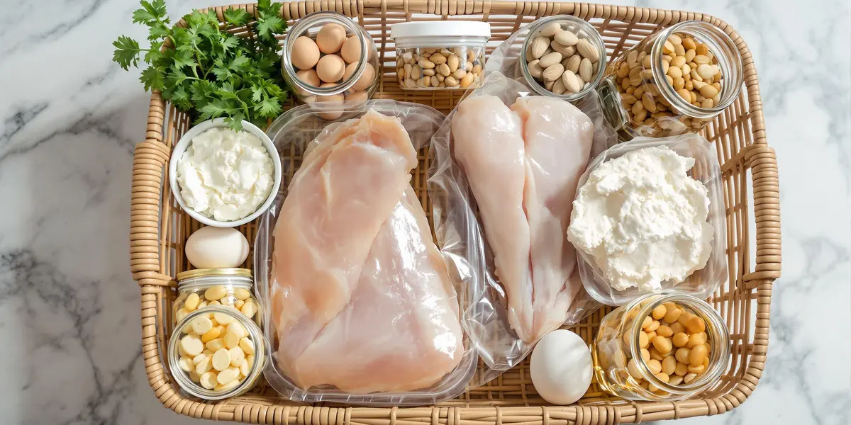 Koszyk pełen wysokobiałkowych produktów